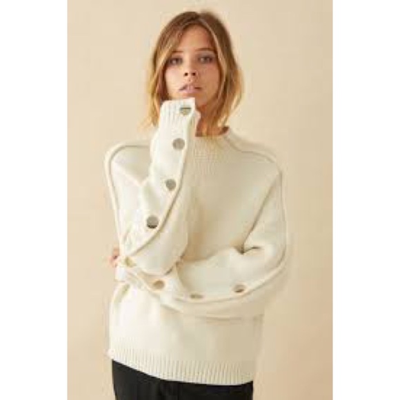 ba&sh Sweaters - ba&sh Astana Wool Ecru Cream Button Detail Mock Neckline Sweater